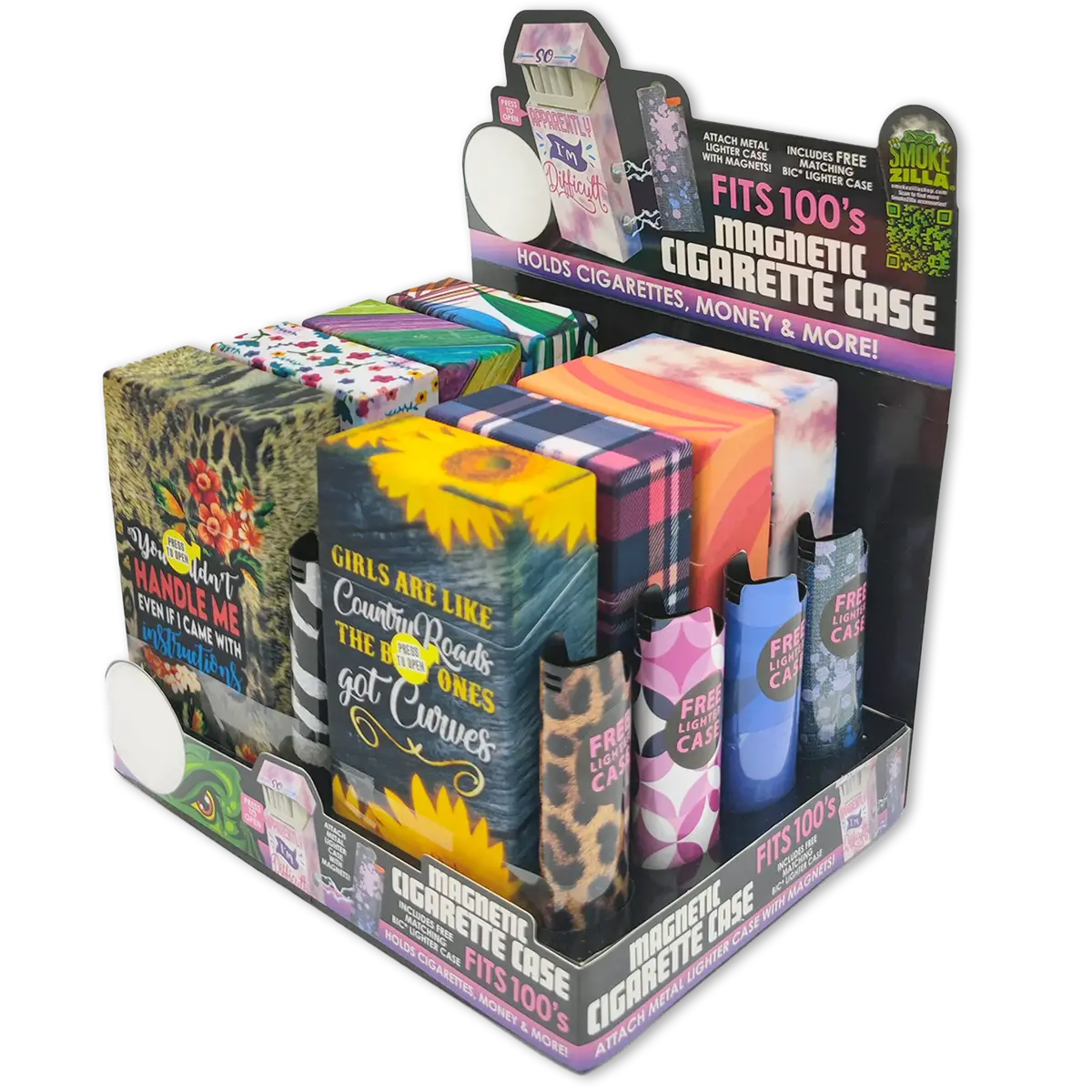 100S Cigarette Storage Case With Magnetic Lighter Case - 8 Pieces Per Retail Ready Display 23545 1