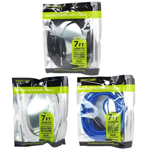 Braided Nylon Auxiliary Cable 7Ft - 3 Pieces Per Pack 23619 1