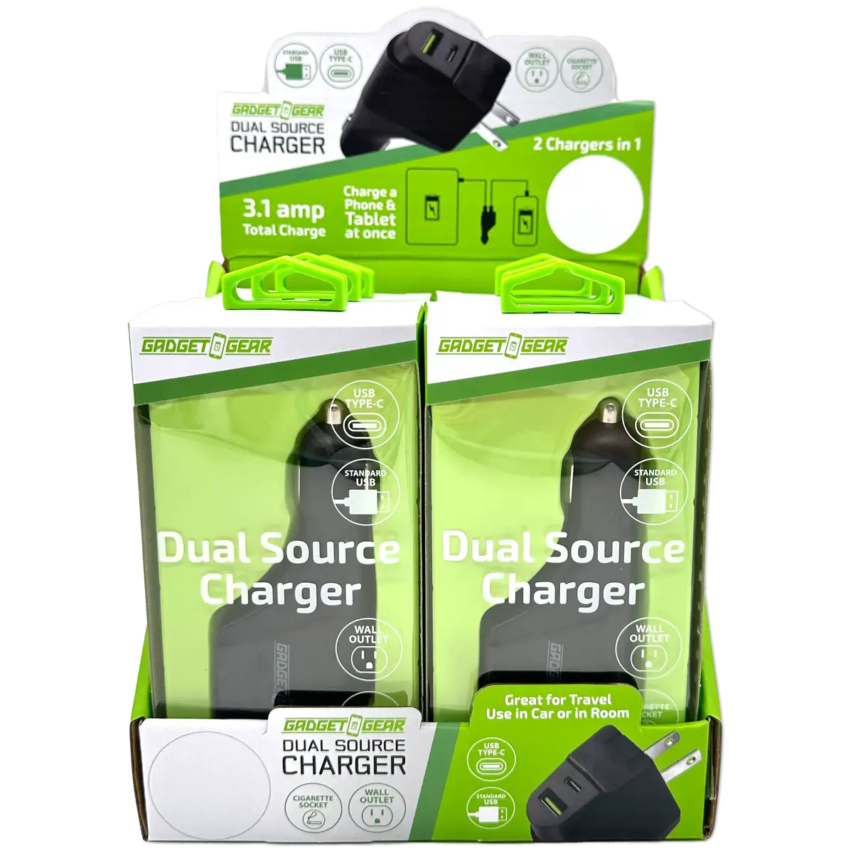 Car Charger And Wall Charger Combo Dual Port Usb / Usb-C 3.1 Amp - 6 Pieces Per Retail Ready Display 23708 2