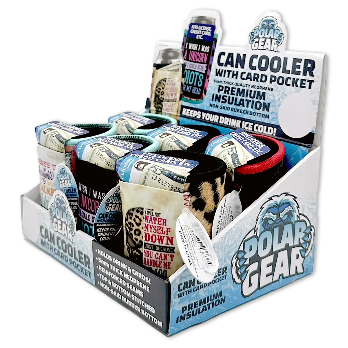 Neoprene Can And Bottle Cooler With Card Pocket - 6 Pieces Per Retail Ready Display 23737 1