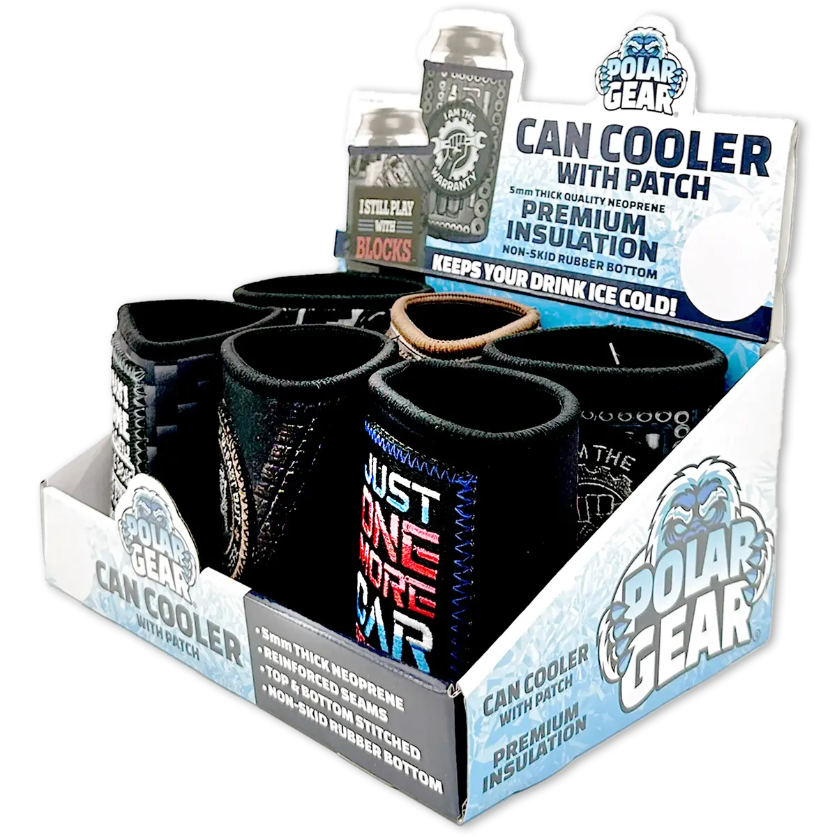 Neoprene Can And Bottle Cooler With Patch - 6 Per Retail Ready Display 23748 1
