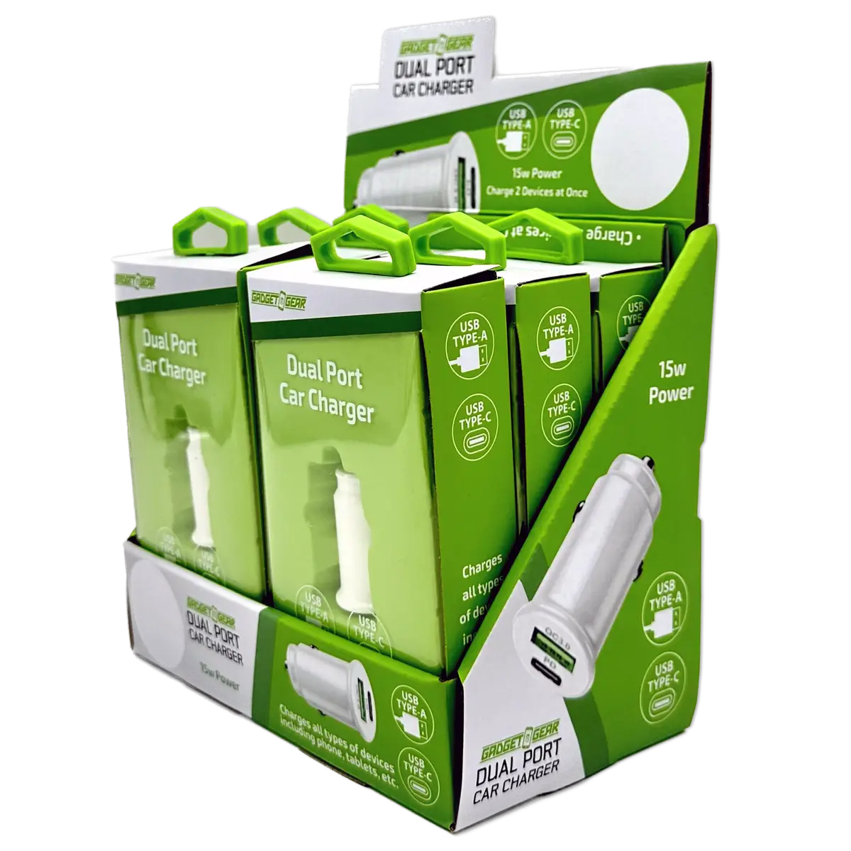 Car Charger  Dc Dual Port Usb / Usb-C 15 Watts - 6 Pieces Per Retail Ready Display 23759 1