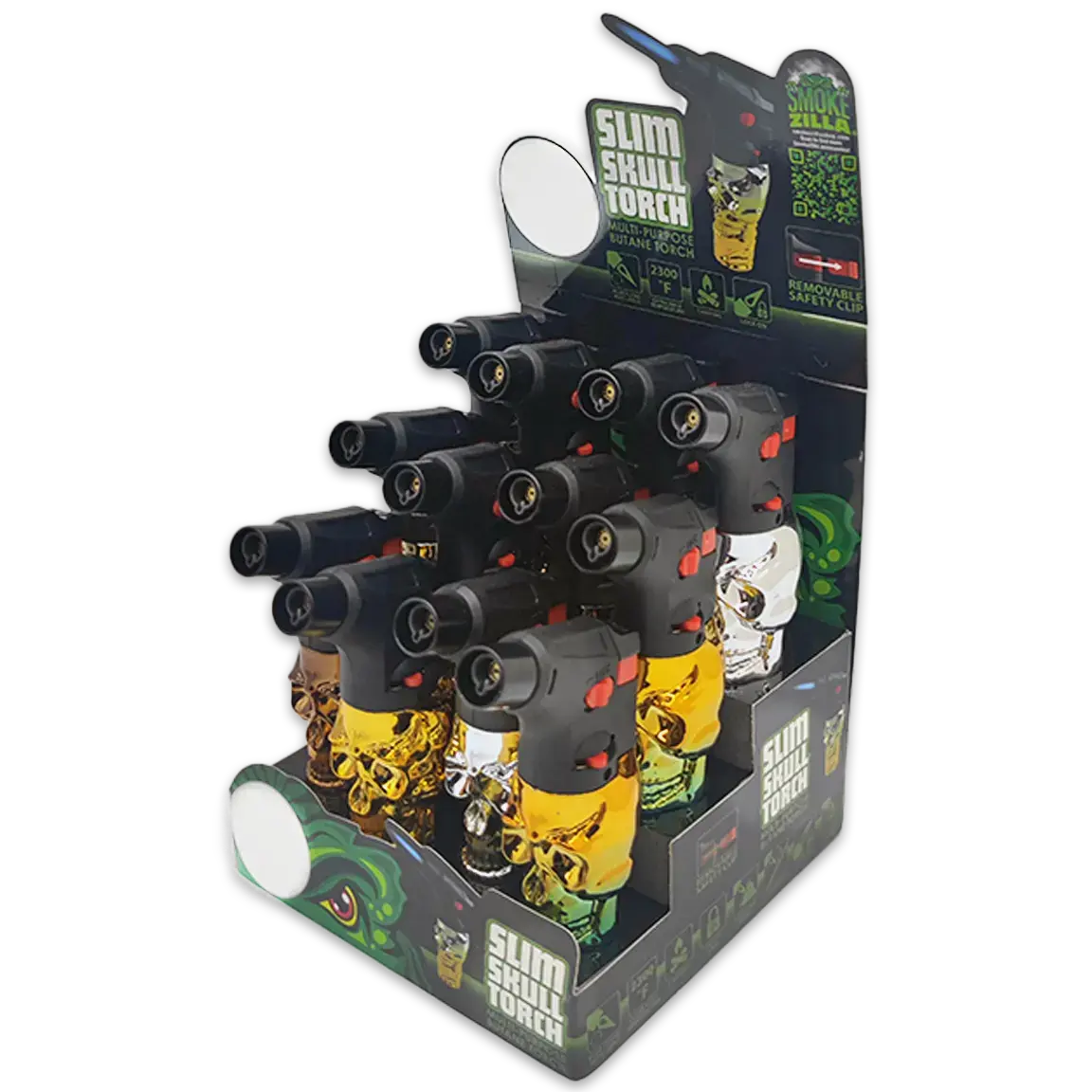 Metallic Slim Skull Torch Lighter - 12 Pieces Per Retail Ready Display 23770 1