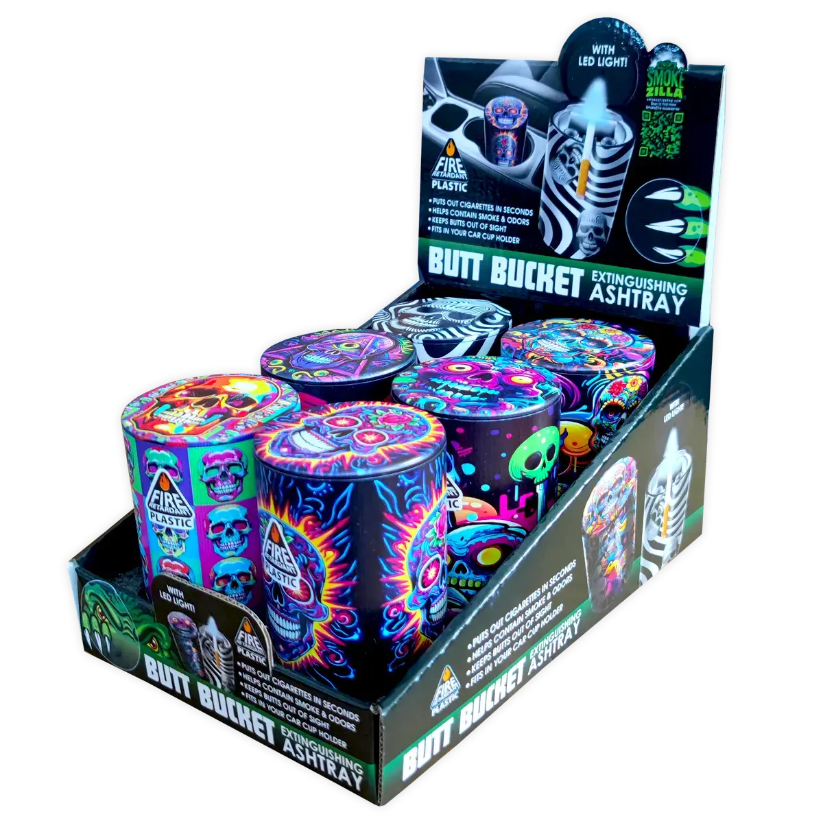 Full Print Butt Bucket Ashtray With Led Light - 6 Pieces Per Retail Ready Display 23784 1