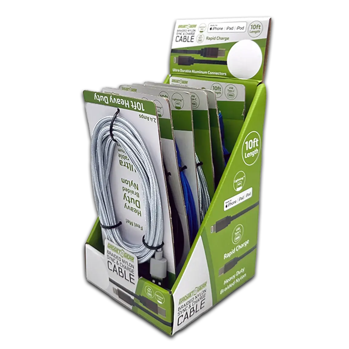 Charging Cable Usb To Lightning 10Ft 2.4 Amp - 6 Pieces Per Retail Ready Display 23827 1