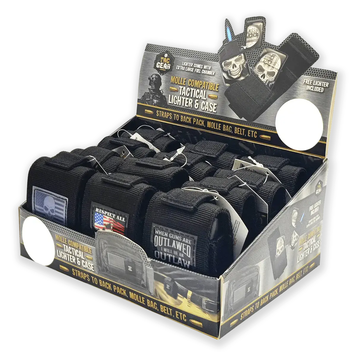 Patriotic Metal Flip Torch Lighter With Molle Case - 12 Pieces Per Retail Ready Display 23833 1