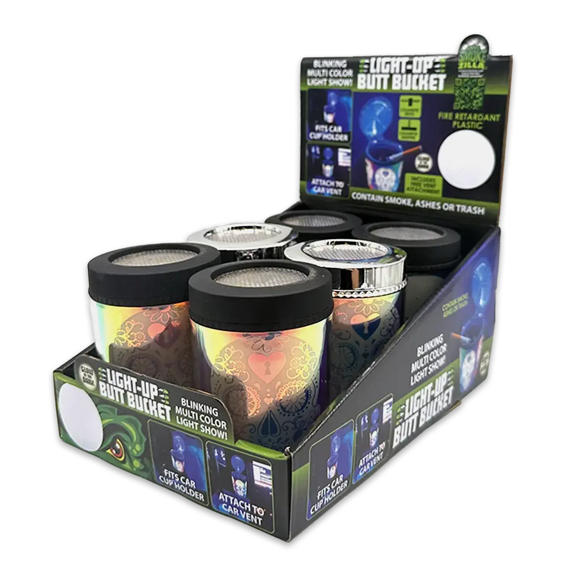 Light Show Butt Bucket Ashtray With Multi-Color Led Lights - 6 Pieces Per Retail Ready Display 24111 1