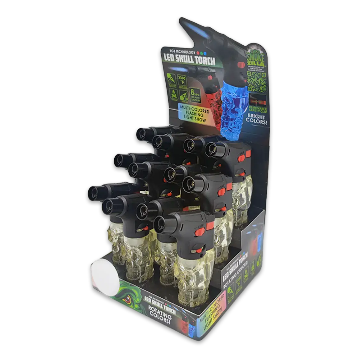 Skull Torch Lighter With Led Lightshow - 12 Pieces Per Retail Ready Display 24341 1