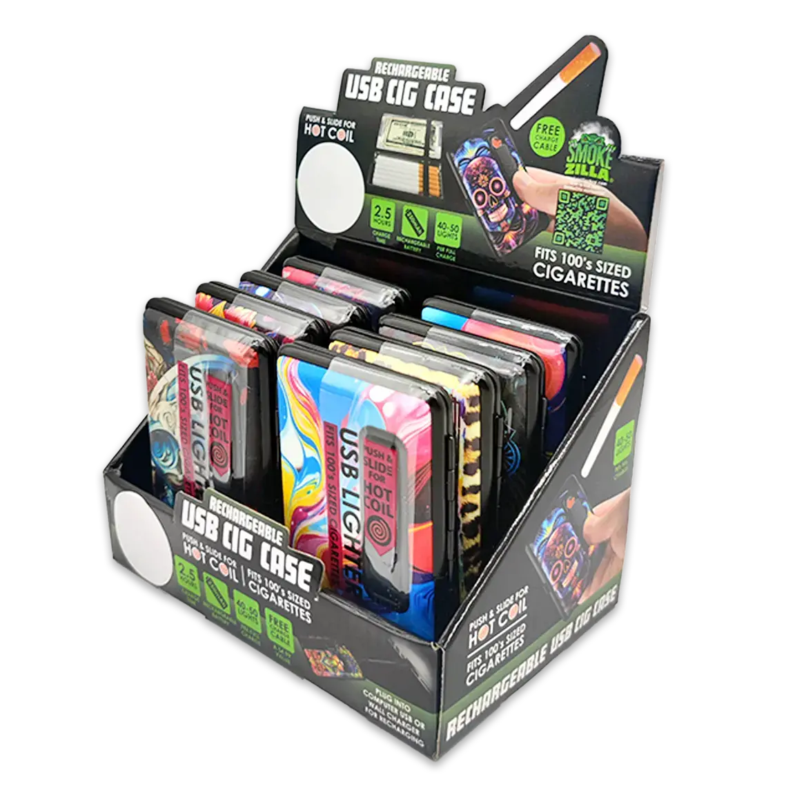 100S Cigarette Case With Usb Coil Lighter - 8 Pieces Per Retail Ready Display  24362 1