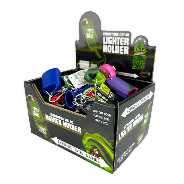 Silicone Lighter Holder With Retractable Cord  - 24 Pieces Per Retail Ready Display 24429 1