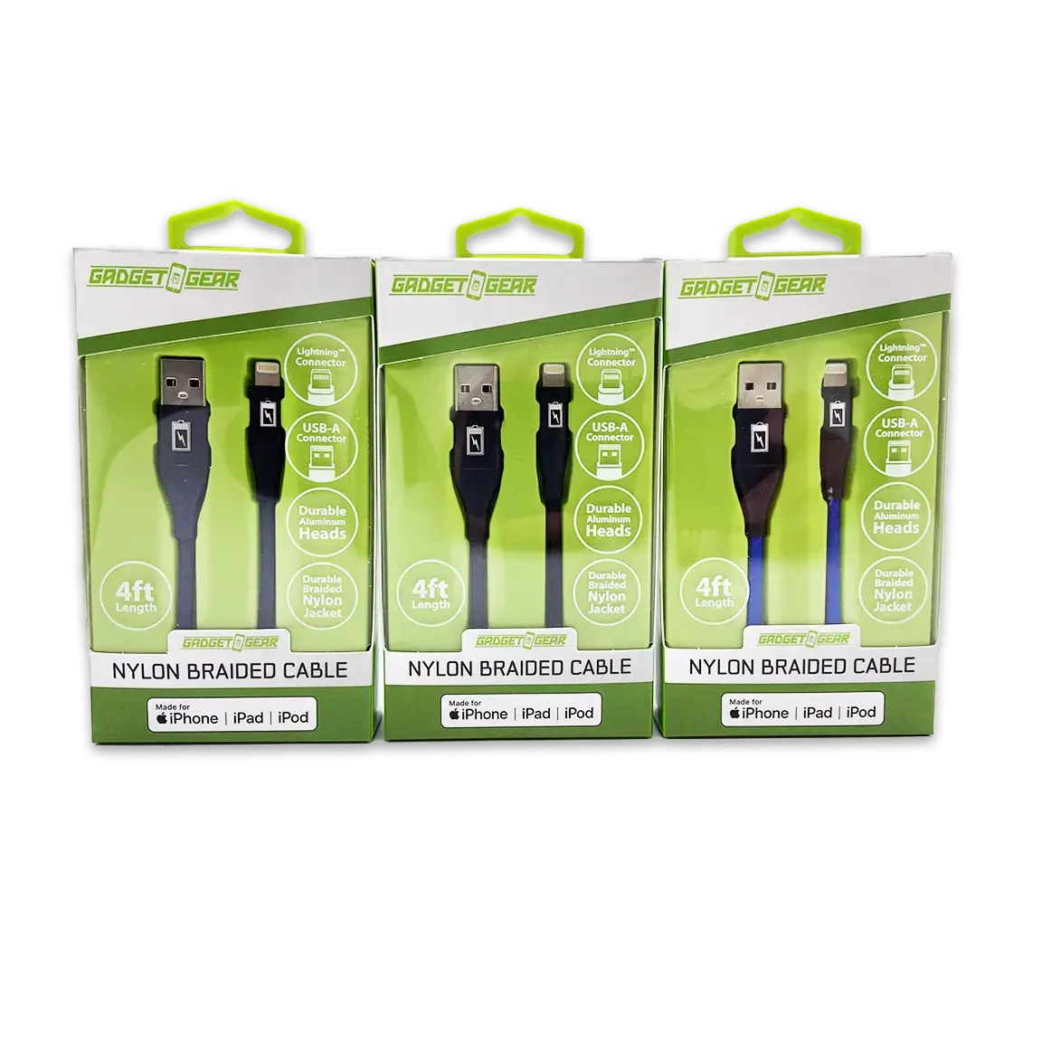 Charging Cable Nylon Braided Usb To Lightning 4Ft 2.4 Amp - 3 Pieces Per Pack 24603 1