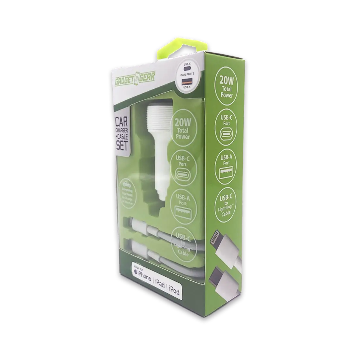 Car Charger Dual Usb / Usb-C Ports With Usb-C To Lightning Charging Cable Set 20 Watts - 3 Pieces Per Pack 24607 1