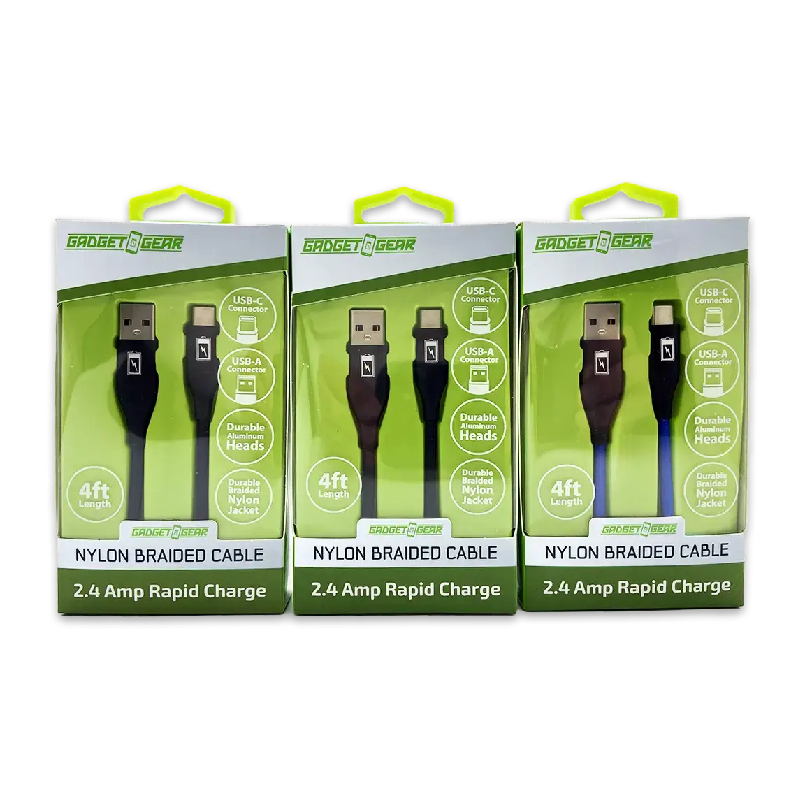 Charging Cable Nylon Braided Usb To Usb-C 4Ft 2.4 Amp - 3 Pieces Per Pack 24616 1