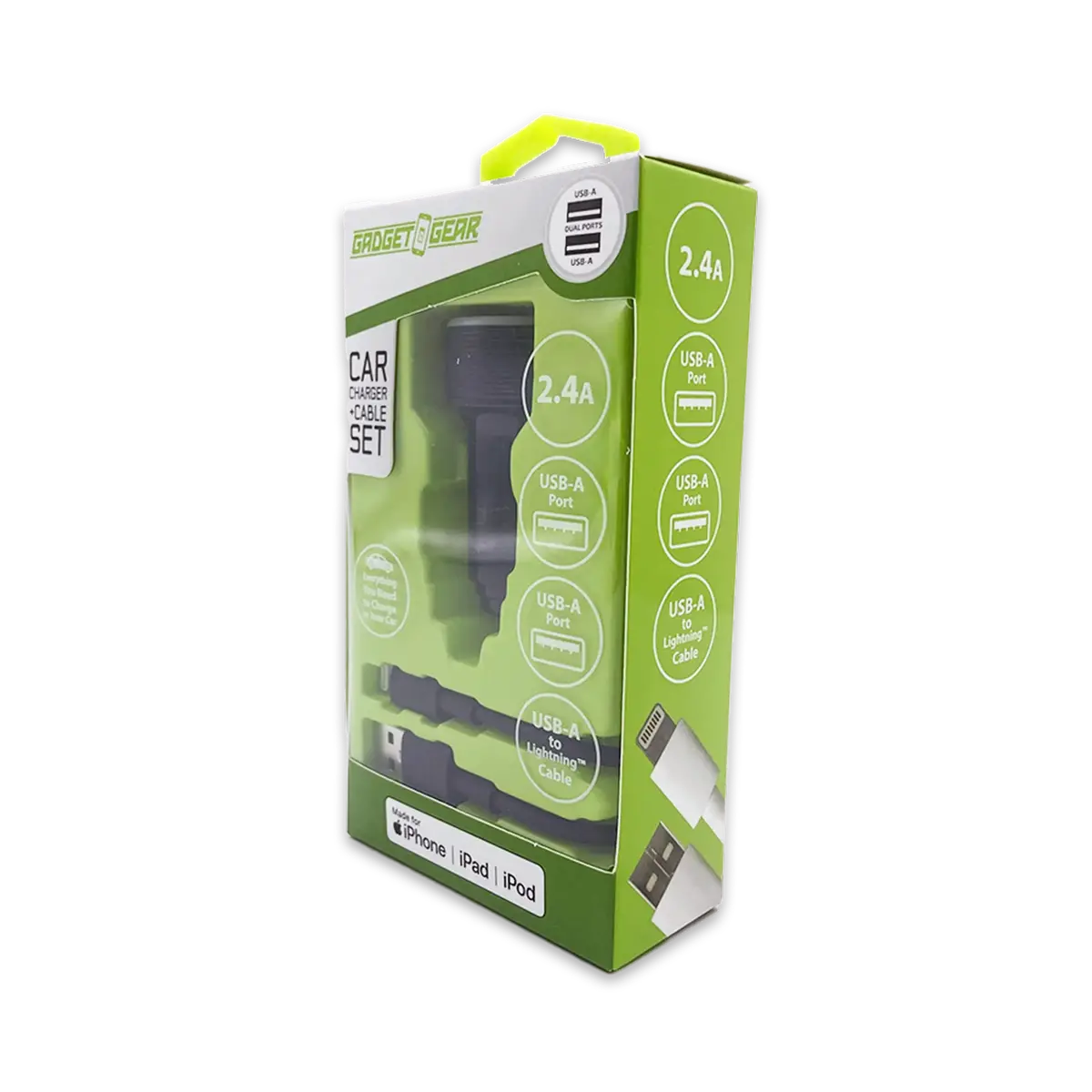 Car Charger Dual Usb Ports With Usb To Lightning Charging Cable Set - 3 Pieces Per Pack 24620 1