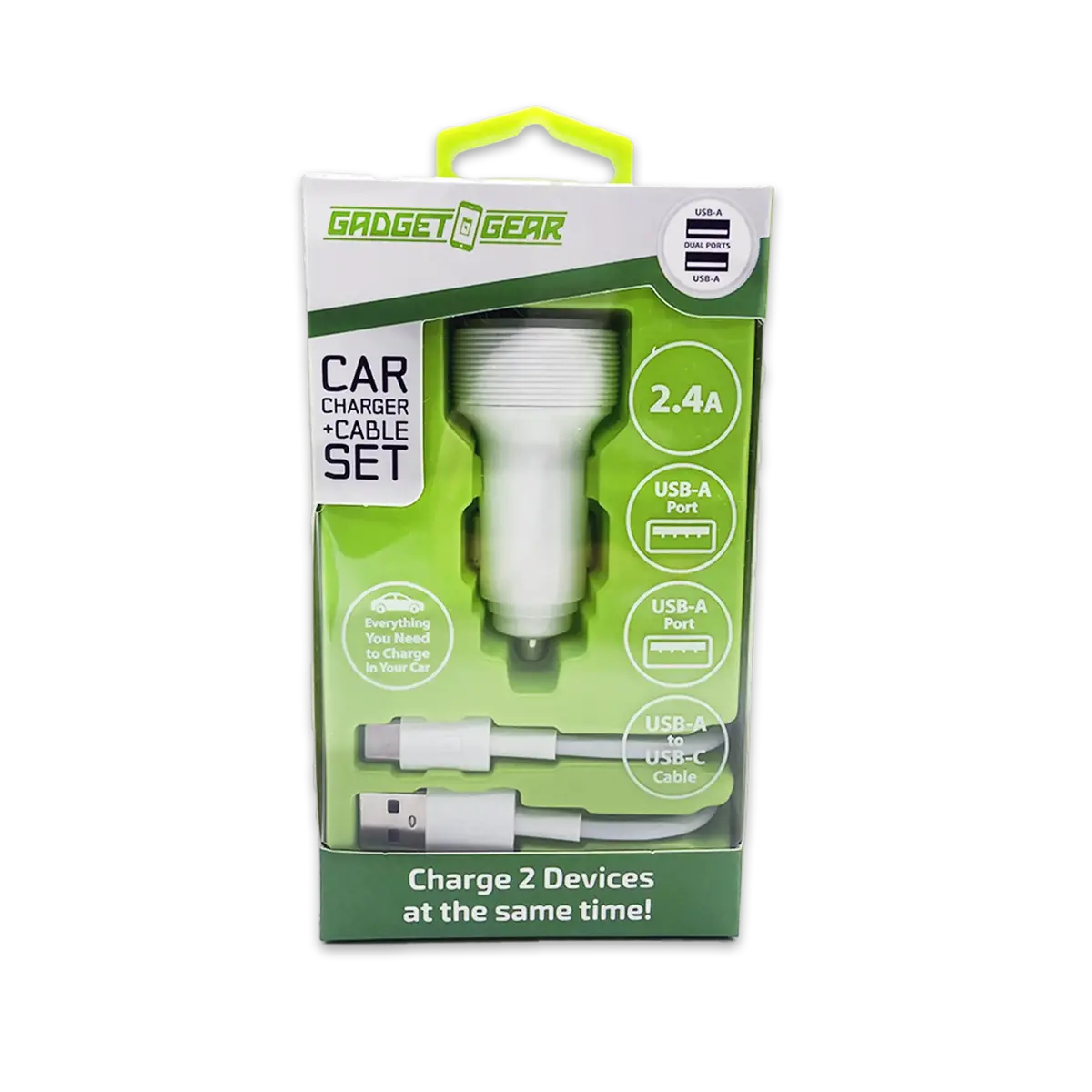 Car Charger Dual Usb Ports With Usb To Usb-C Charging Cable Set 2.4 Amp - 3 Pieces Per Pack 24626 1