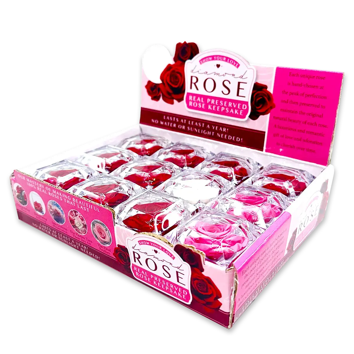 Diamond Real Preserved Rose Keepsake - 12 Pieces Per Retail Ready Display 24712 1