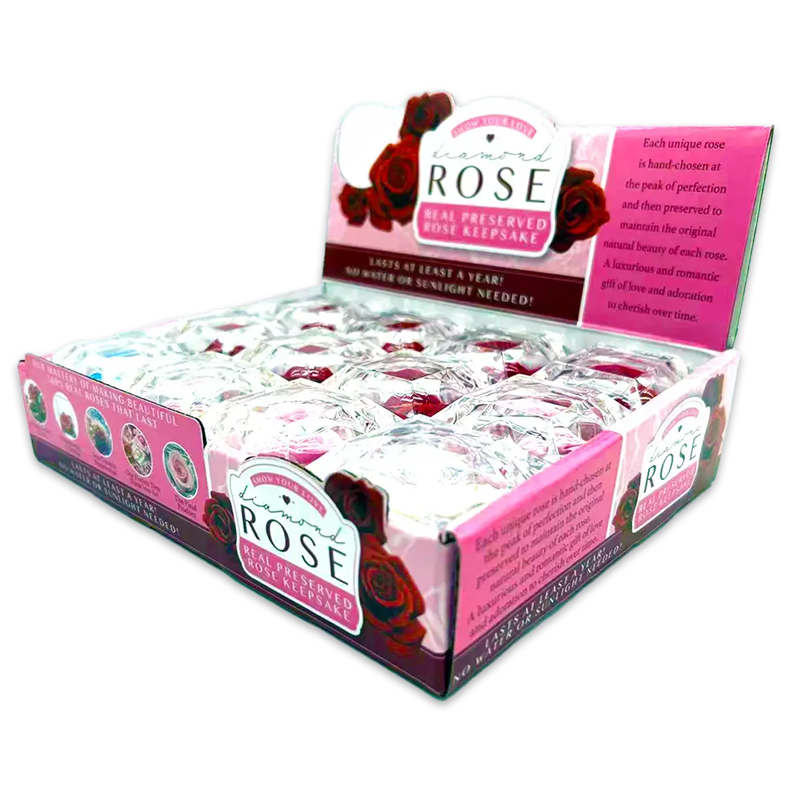 Diamond Real Preserved Rose Keepsake - 12 Pieces Per Retail Ready Display 24888 1