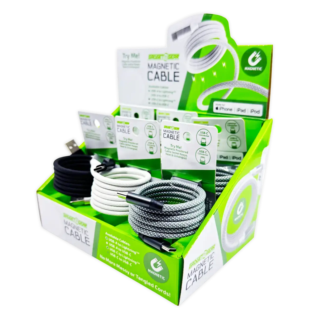 Charging Cable Magnetic Cloth Assortment- 6 Pieces Per Retail Ready Display 25070 1