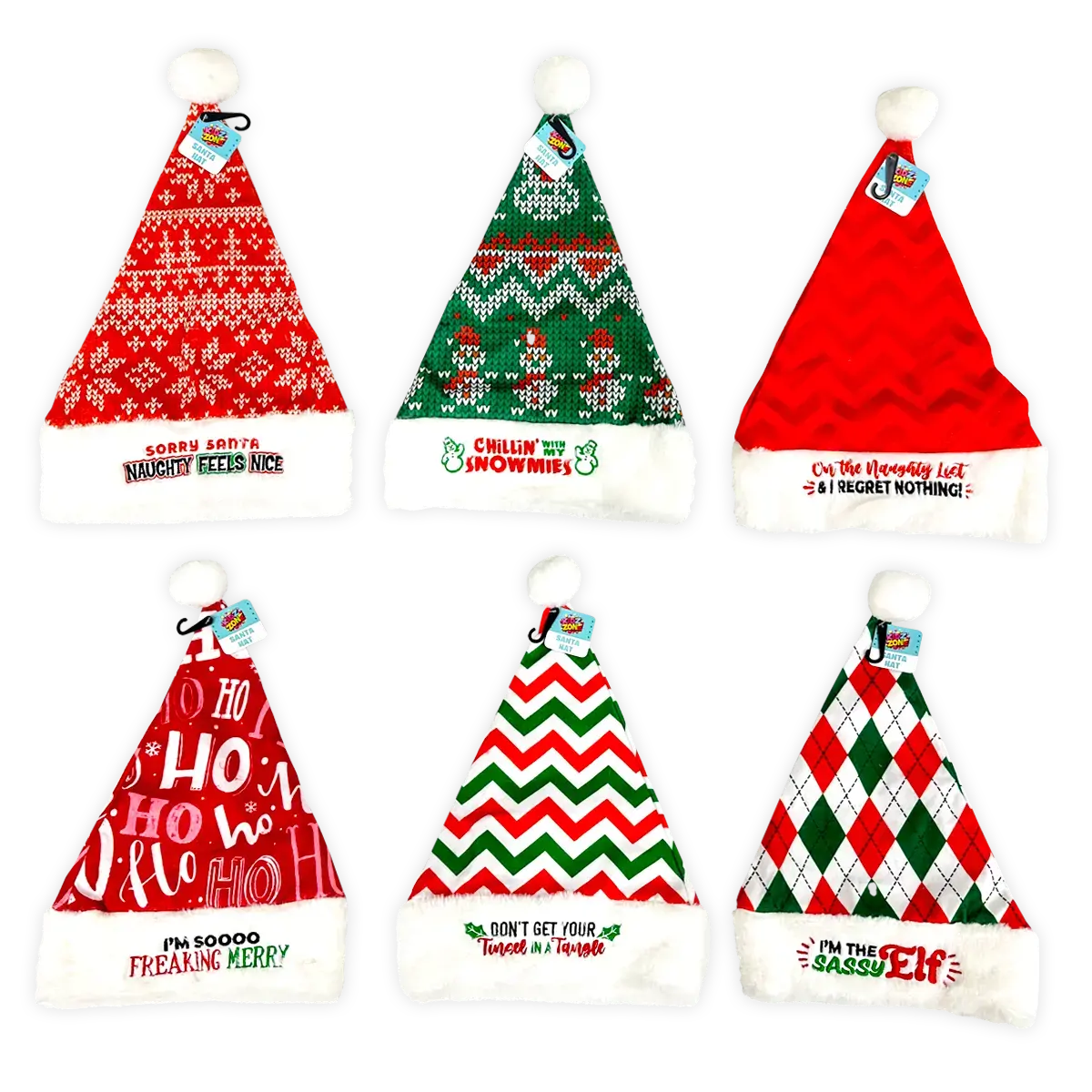 Christmas Santa Winter Hat With Merchandising Hang Strip - 6 Pieces Per Pack 25338 1