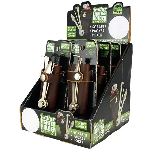 Leather Lighter Case With Tools  - 6 Pieces Per Retail Ready Display 25592 1