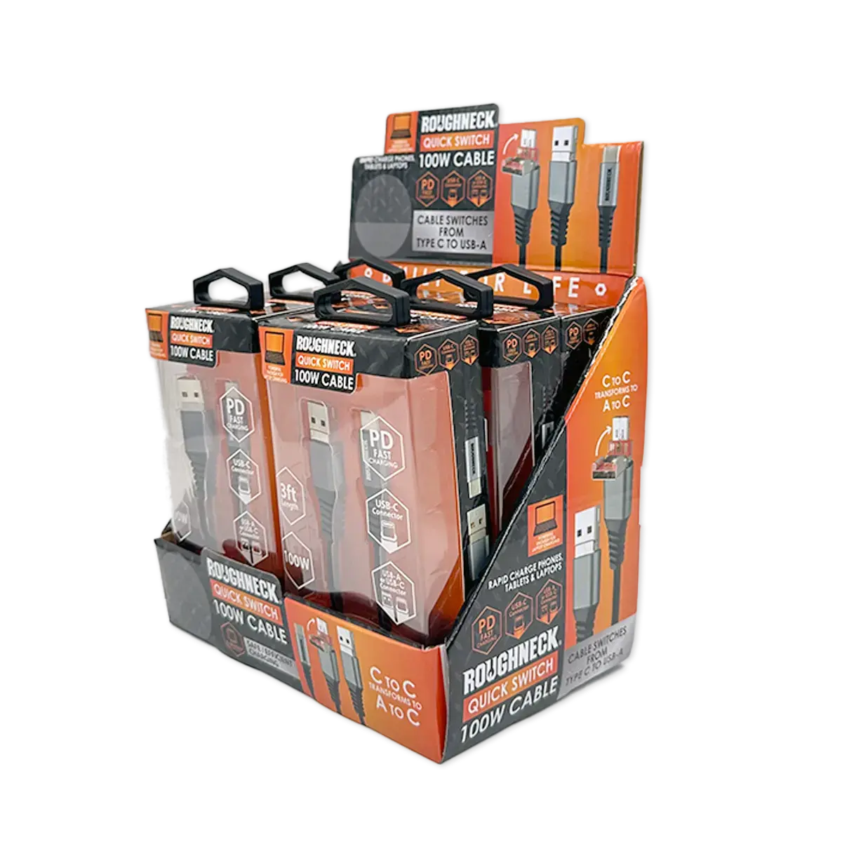 Charging Cable Quick Switch 2 In 1 Multi-Head Usb To Usb-C 3Ft 100W - 6 Pieces Per Retail Ready Display 25695 1