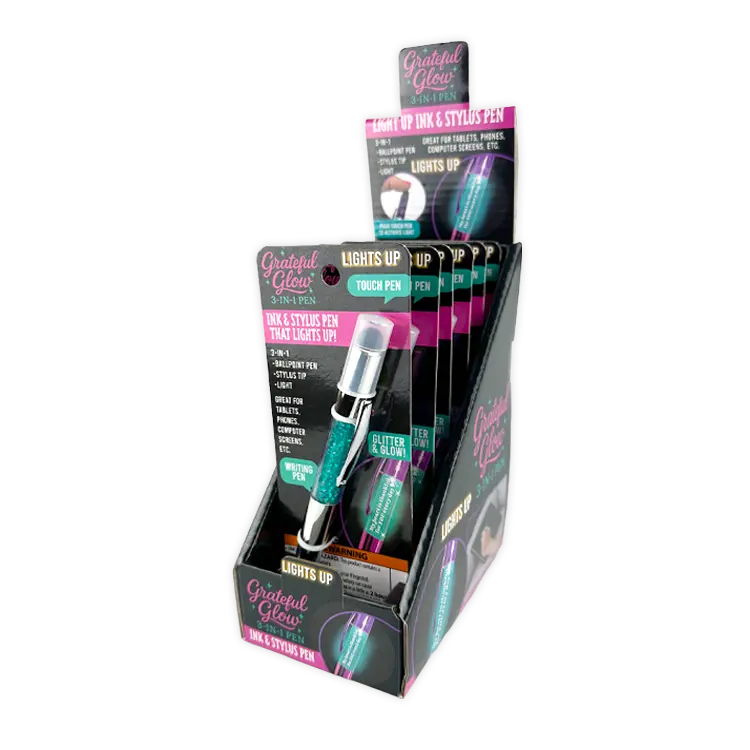 Grateful Glow 3-In-1 Light-Up Glitter Pen Stylus - 6 Pieces Per Retail Ready Display 26157 1