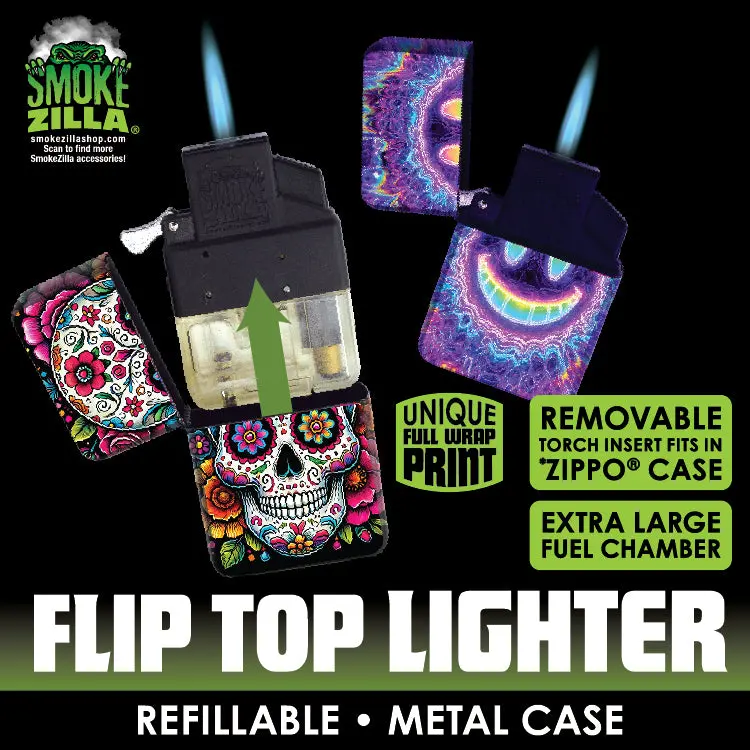 Sugar Skull Metal Flip Top Lighter - 12 Pieces Per Retail Ready Display 26548 1