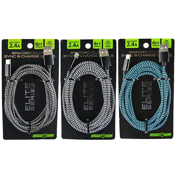 Charging Cable Elite Braided Usb To Usb-C 6Ft - 3 Pieces Per Pack 28171 1