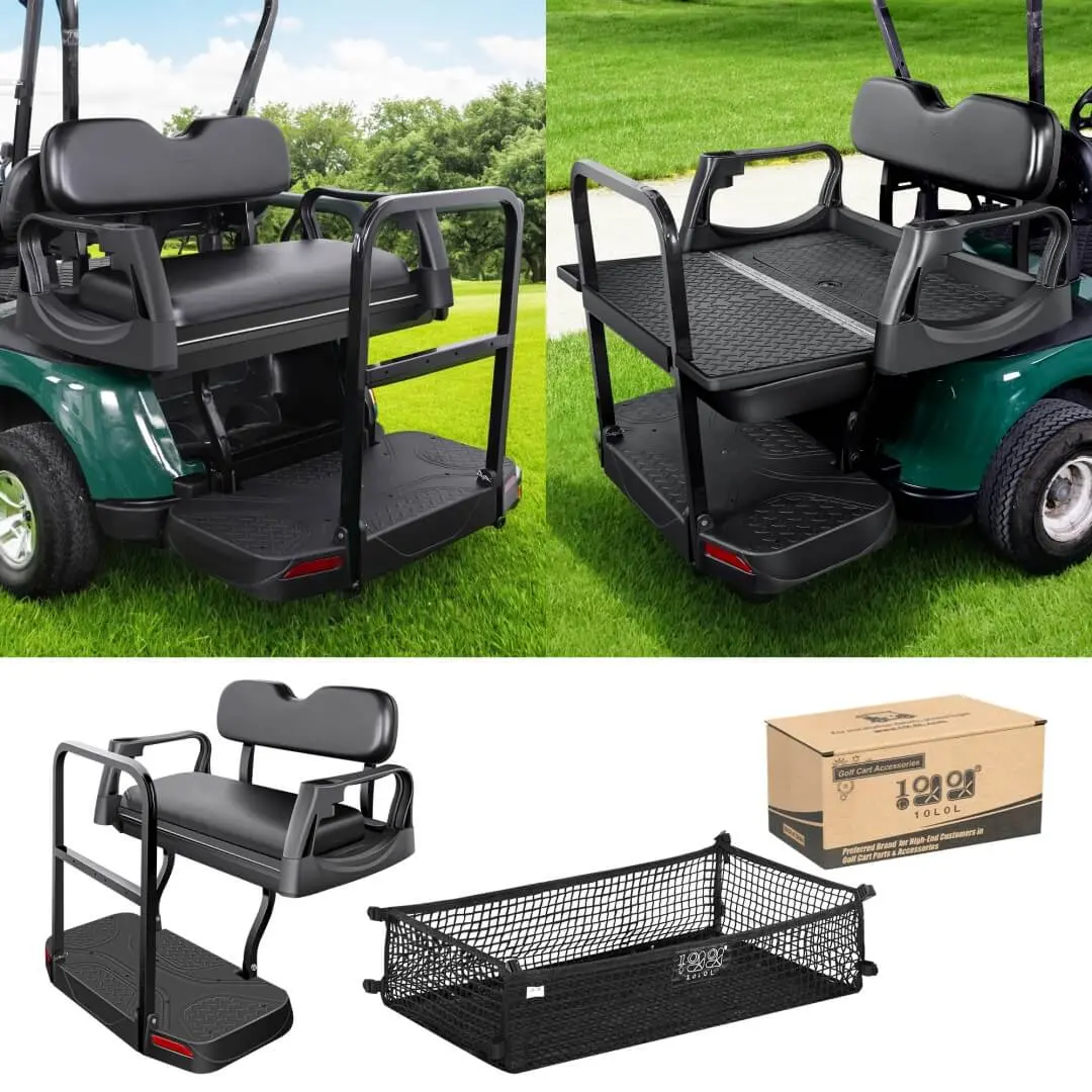 Golf Cart Rear Seat Kit 180° Flip Design For Ezgo Rxv With Padded Seat, Safety Armrest Cup Holder, Non-Slip Pedal - 10L0l 1