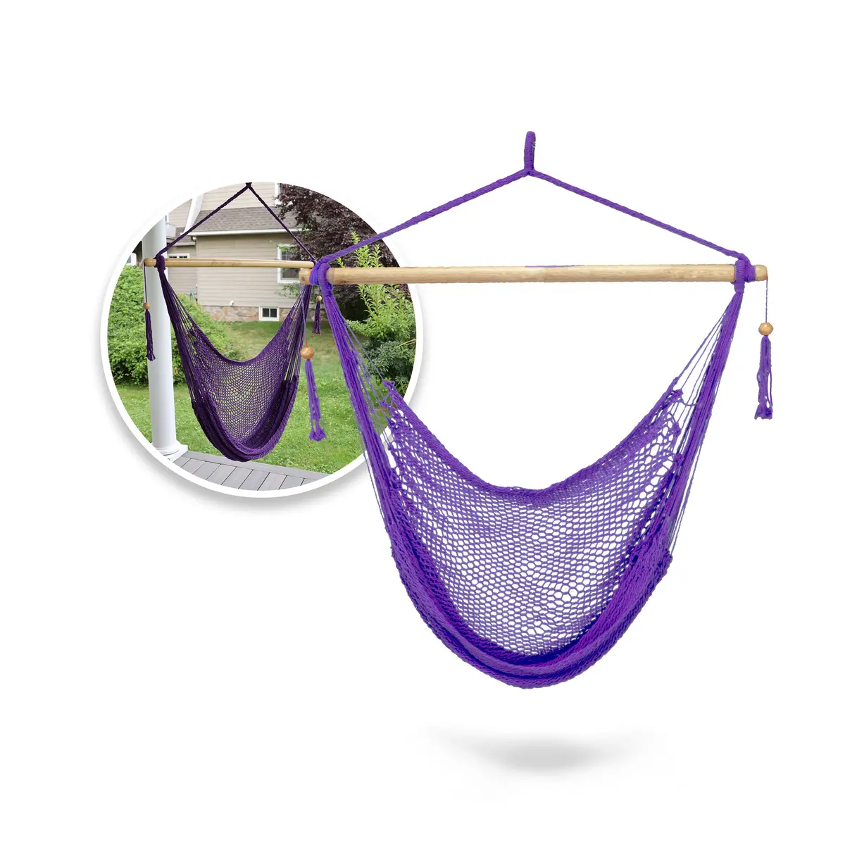 Bliss Hammocks Bhc-412Pr Island Rope Hammock Chair W/ Spreader Bar & Hanging Hardware | 40-In. Wide | 265 Lb. Capacity (Purple) 1