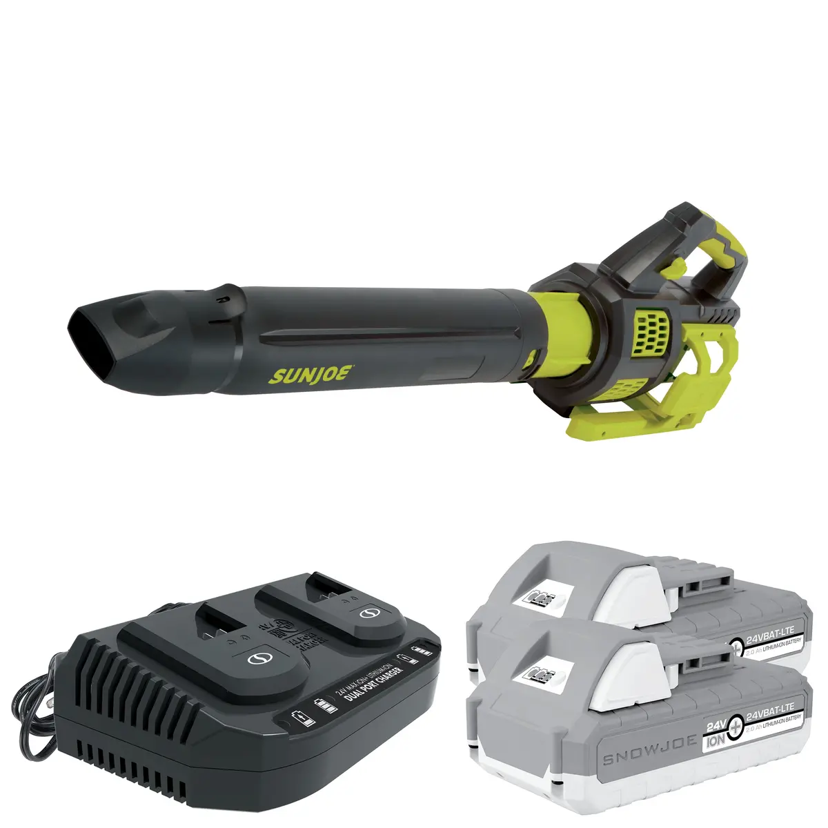Sun Joe 24V-X2-Jb500 Cordless Brushless Turbine Jet Blower Kit | W/ 2 X 2.0-Ah Batteries And Dual Charger 2