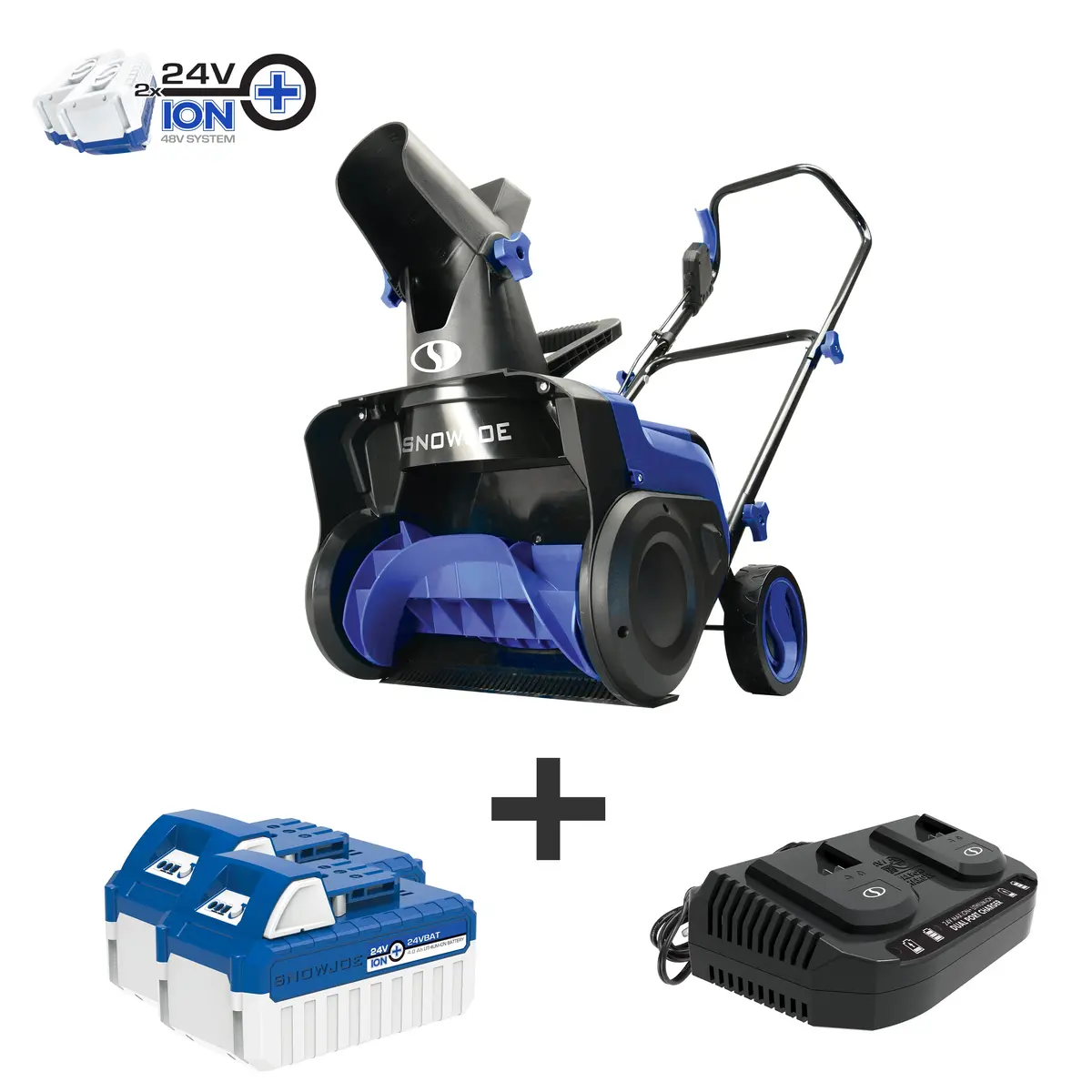 Snow Joe 24V-X2-Sb15 48-Volt* Ionmax Cordless Single-Stage Snow Blower Kit | 15-Inch | Brushless 750W Motor | W/ 2 X 4.0-Ah Batteries + Dual Port Charger 1