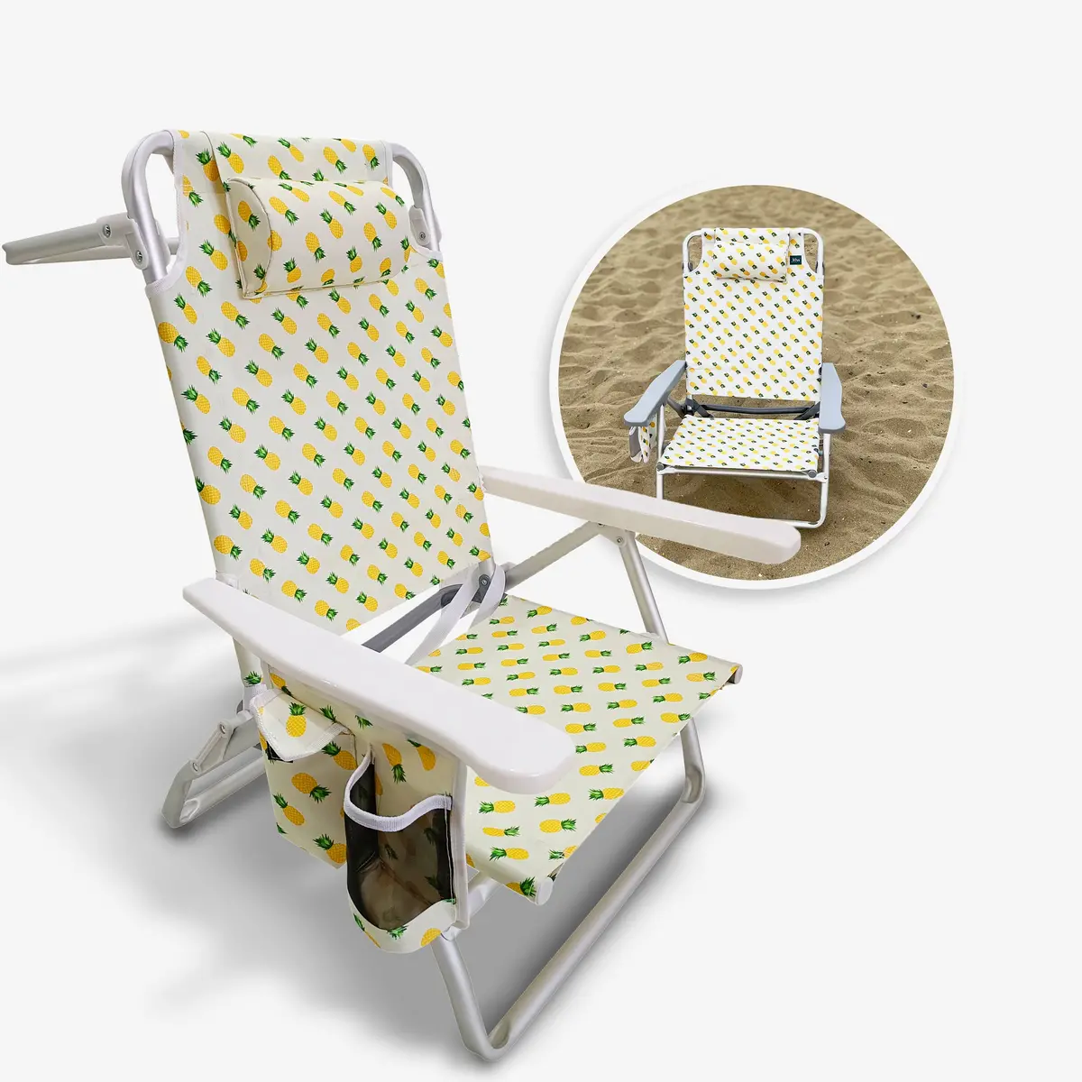 Bliss Hammocks Bbc-352-Pin Folding Beach Chair W/ Towel Rack | Cup Holder W/ Pocket | 5 Reclining Positions | 275 Lb. Capacity (Pineapple) 1