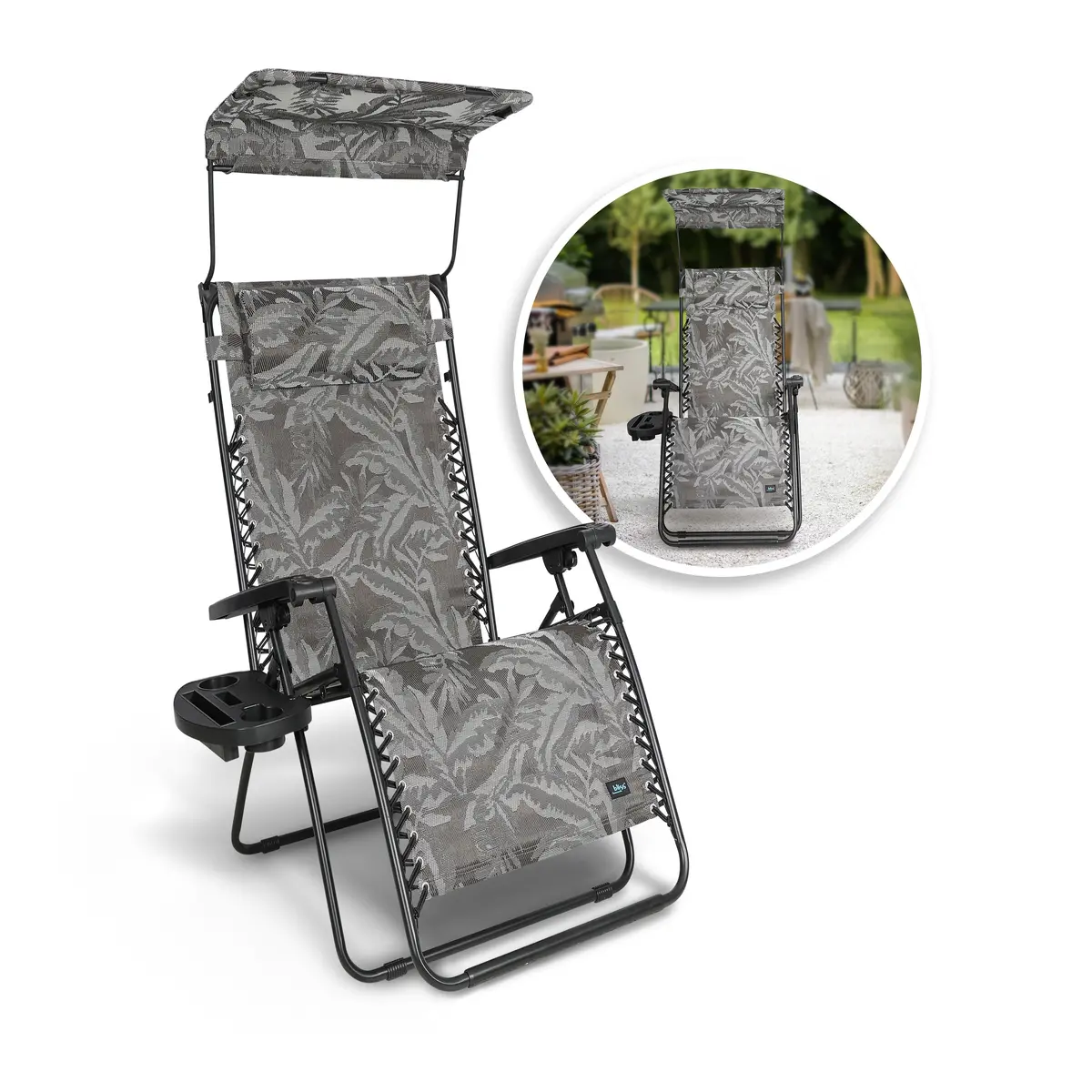 Bliss Hammocks Gfc-456Pfl Gravity Free Chair W/ Canopy, Pillow, & Drink Tray | 26-In. Wide | Weather & Rust Resistant | 300 Lb. Capacity 1