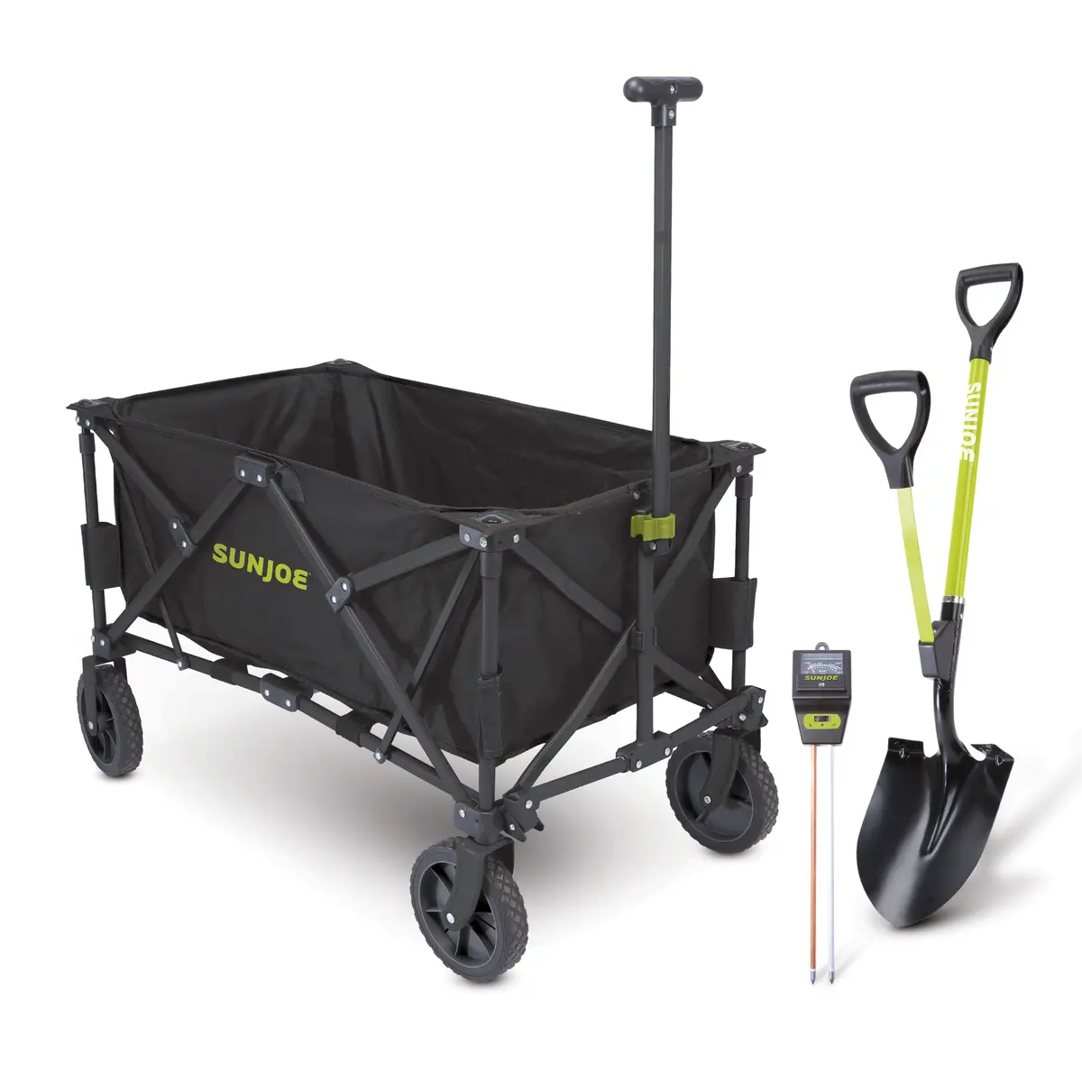 Sun Joe Garden Care Bundle | Folding Garden Wagon + Soil Meter + Garden Shovel 1