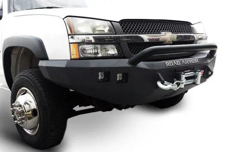 Road Armor Stealth 370R4b 2003-2007 Chevy Silverado 2500/3500 Front Winch Ready Bumper Pre-Runner Style, Black Finish And Square Fog Light Hole 1