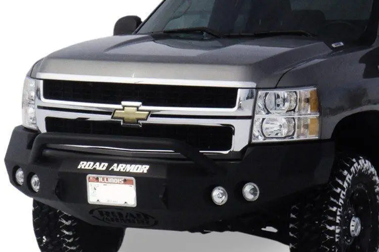 Road Armor Stealth 37204B 2008-2010 Chevy Silverado 2500/3500 Front Winch Ready Bumper Pre-Runner Style, Black Finish And Round Fog Light Hole 1