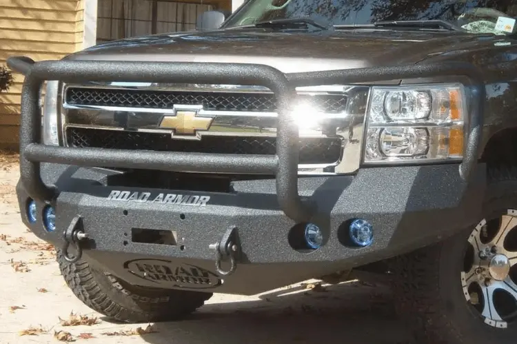 Road Armor Stealth 37705B 2008-2013 Chevy Silverado 1500 Front Winch Ready Bumper Lonestar Guard, Black Finish And Round Fog Light Hole 1