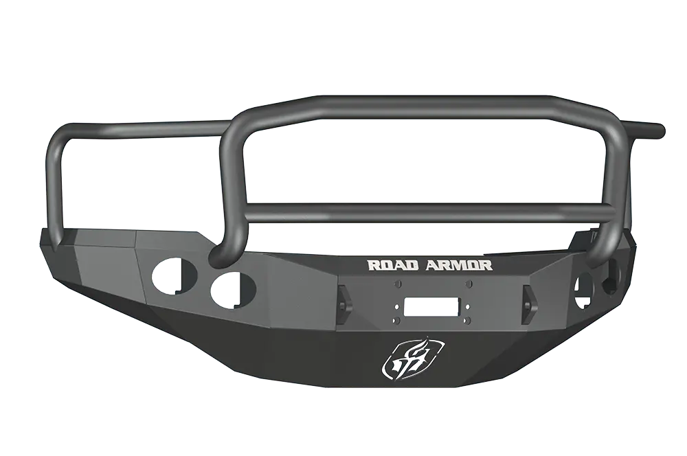 Road Armor Stealth 38205B 2011-2014 Chevy Silverado 2500/3500 Front Winch Ready Bumper Lonestar Guard, Black Finish And Round Fog Light Hole 2