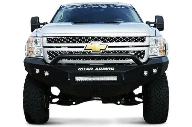 Road Armor Stealth 382R4b-Nw 2011-2014 Chevy Silverado 2500/3500 Front Non-Winch Bumper Pre-Runner Style, Black Finish And Square Fog Light Hole 1