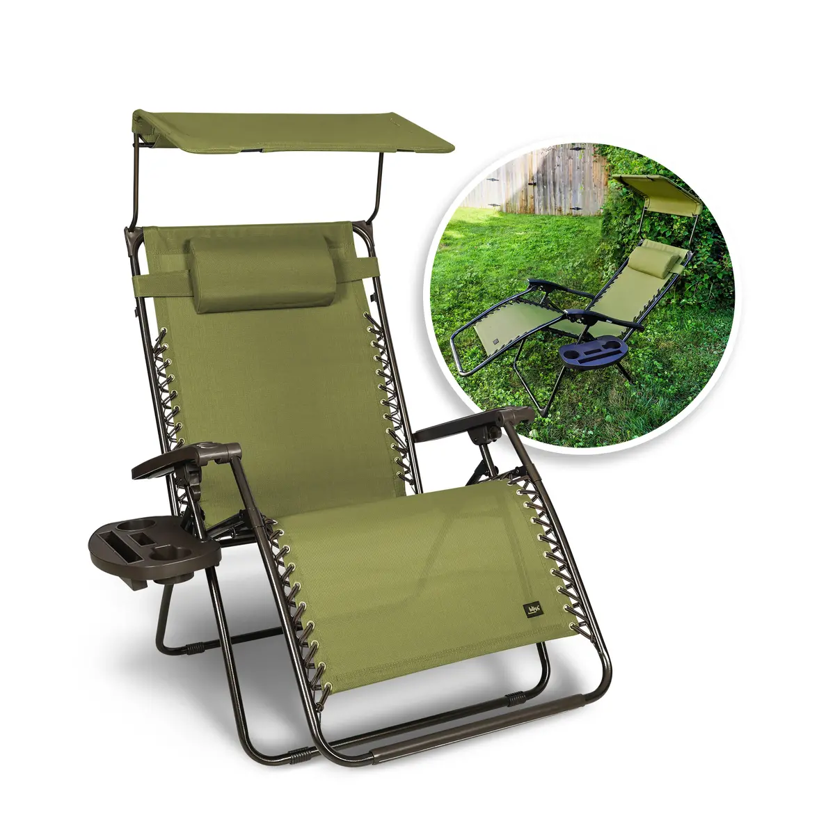 Bliss Hammocks Gfc-450Xwsg Gravity Free Chair W/ Canopy, Drink Tray, & Pillow | 33-In. Wide Xxl | Weather & Rust Resistant | 360 Lb. Capacity 1