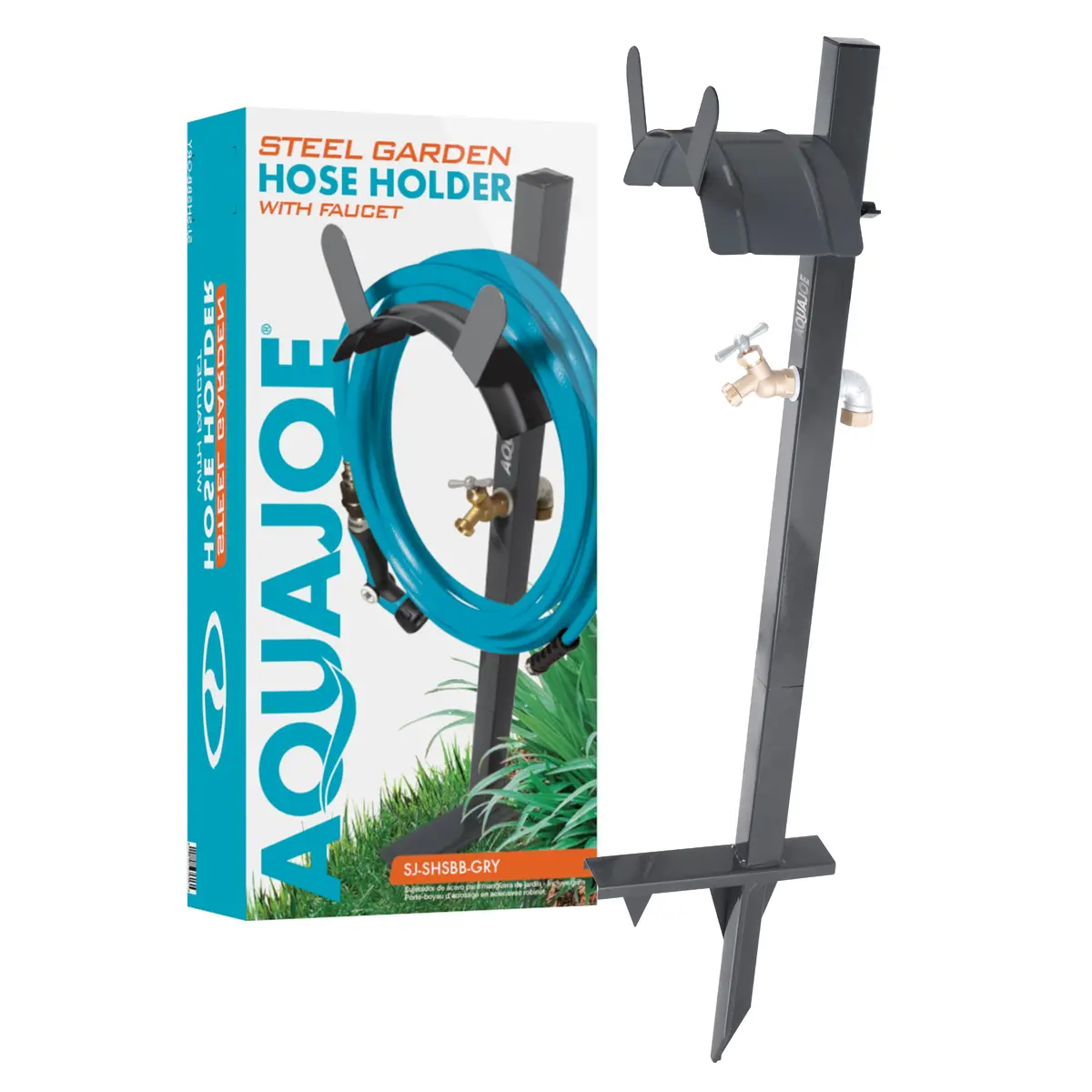 Aqua Joe Sj-Shsbb-Gry Garden Hose Stand W/ Brass Faucet | Stores Up To 125-Ft (Gray) 2