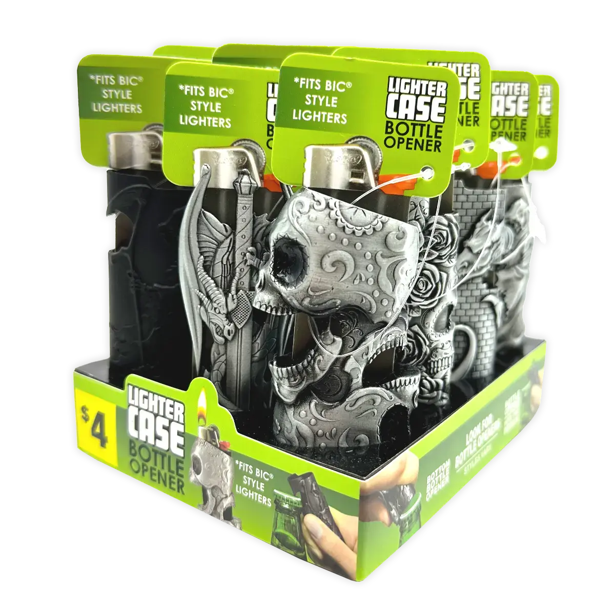 Metal Mystic Lighter Case With Bottle Opener Assortment - 12 Pieces Per Retail Ready Display 40314 1