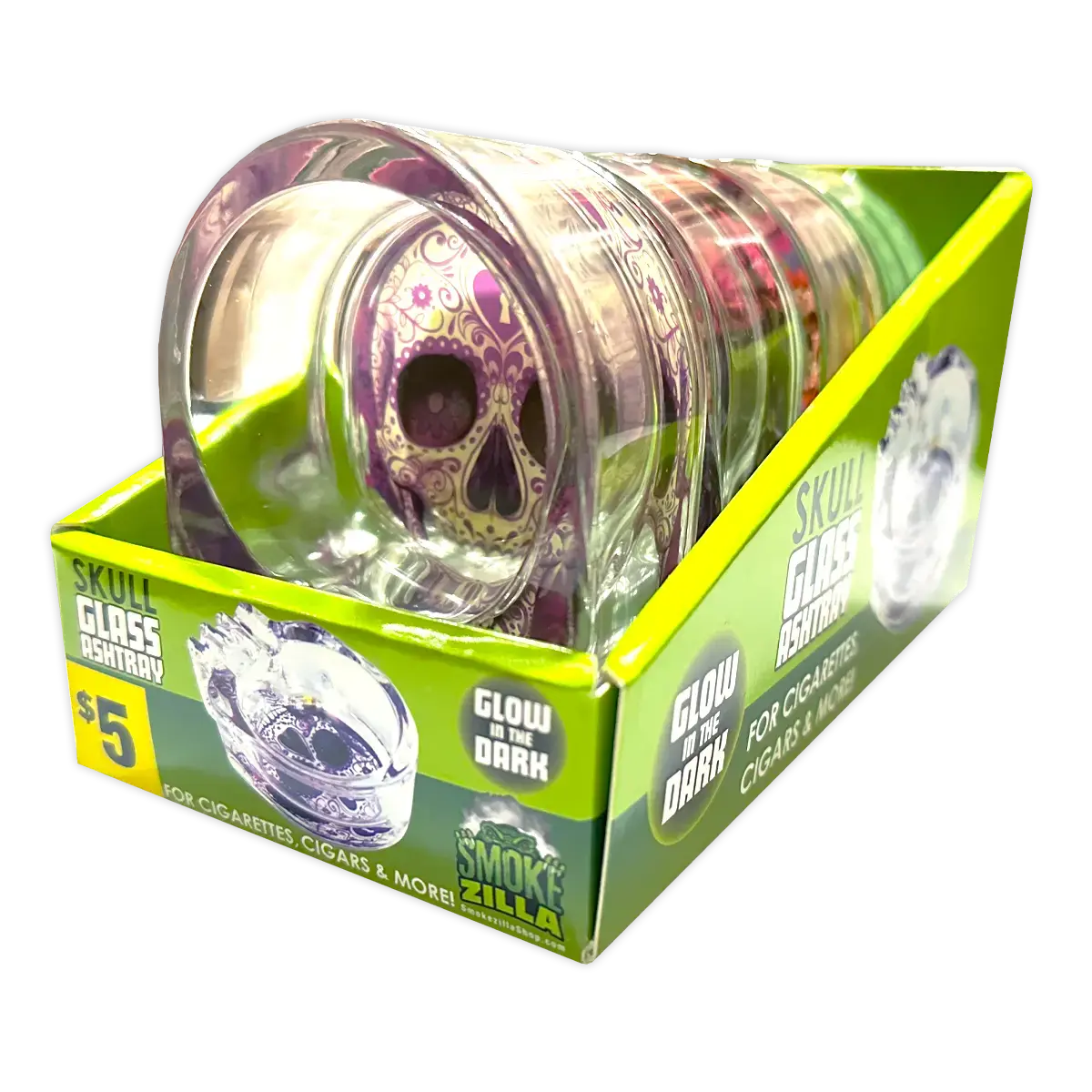 Glass Ashtray In Skull Shaped Design - 4 Per Retail Ready Display 40319 1