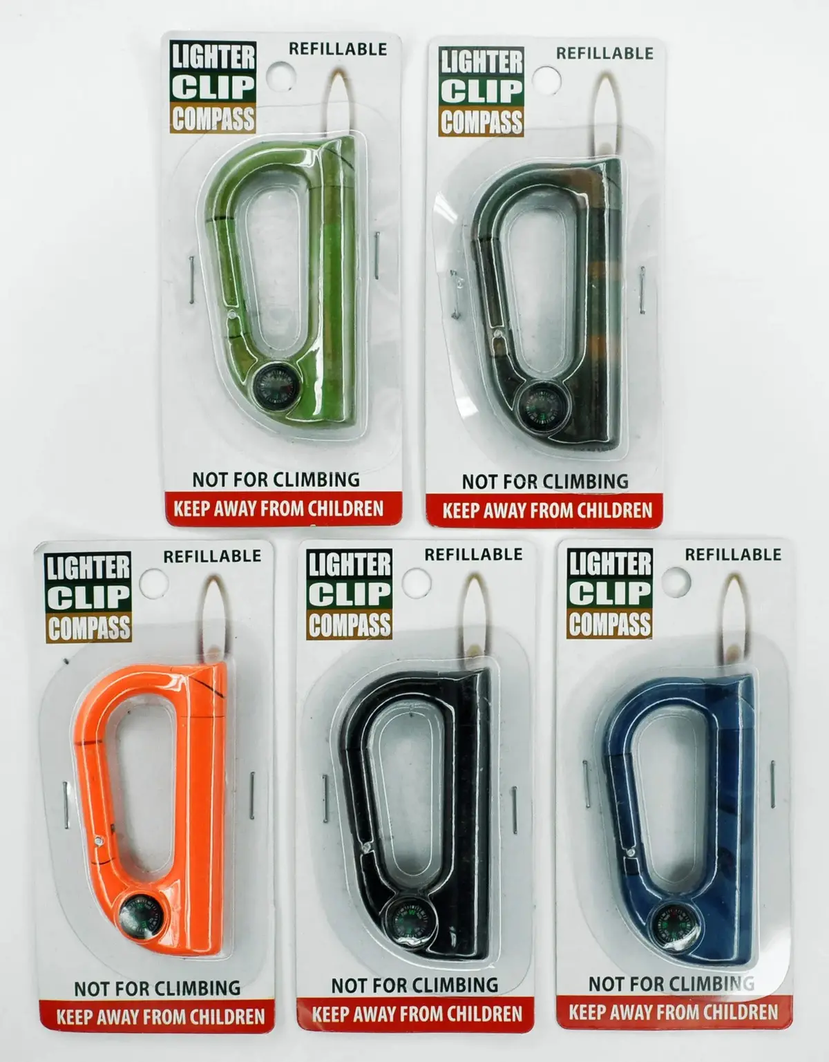 Carabineer Clip Lighter With Compass - 12 Pieces Per Retail Ready Pack 40371 1