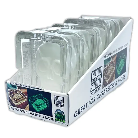 Glow In The Dark Skull Glass Ashtray - 5 Pieces Per Retail Ready Wholesale Display 40959 1