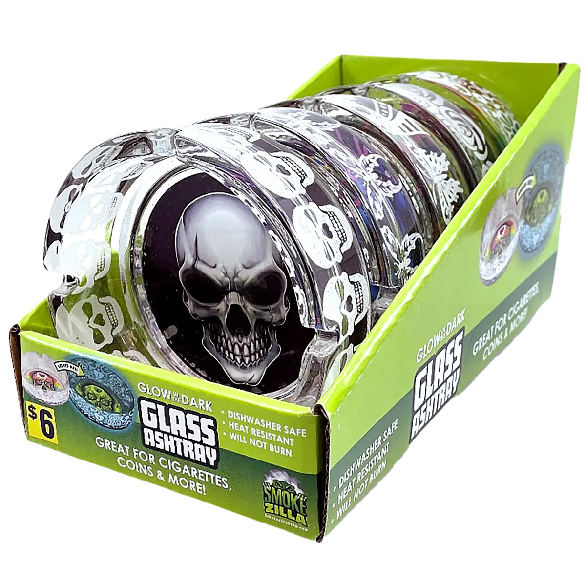 Glow In The Dark Glass Ashtray - 5 Pieces Per Retail Ready Display 41358 1