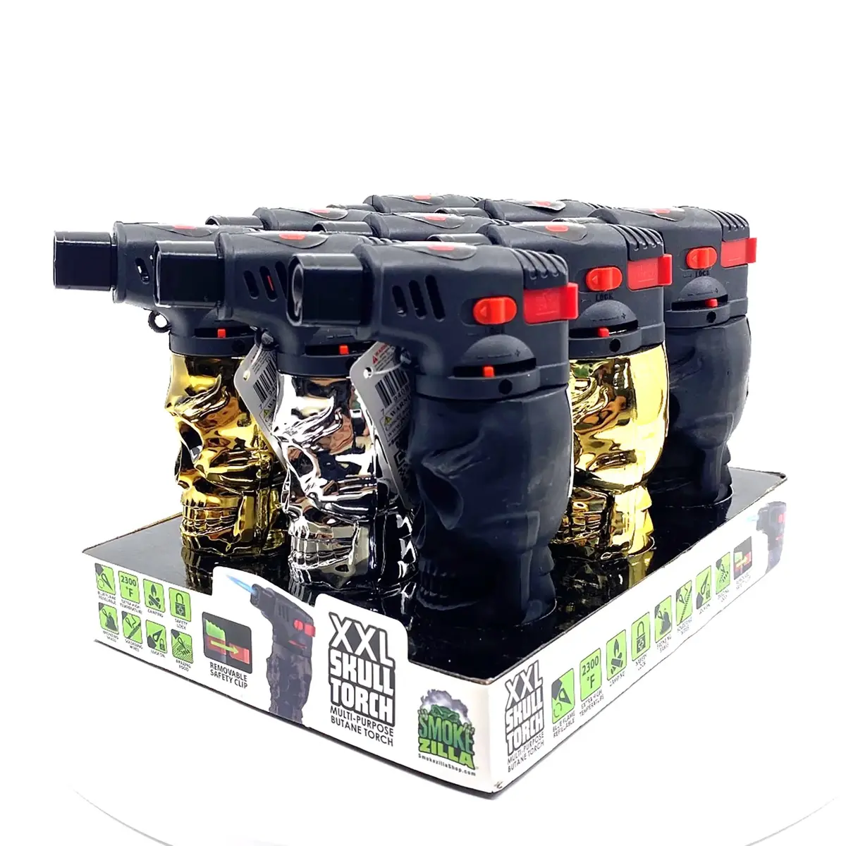 Metallic Xxl Skull Torch Lighter - 9 Pieces Per Retail Ready Display 41422 1