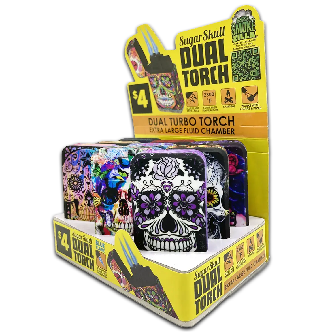 Sugar Skull Dual Torch Lighter - 9 Pieces Per Retail Ready Display 41582 1