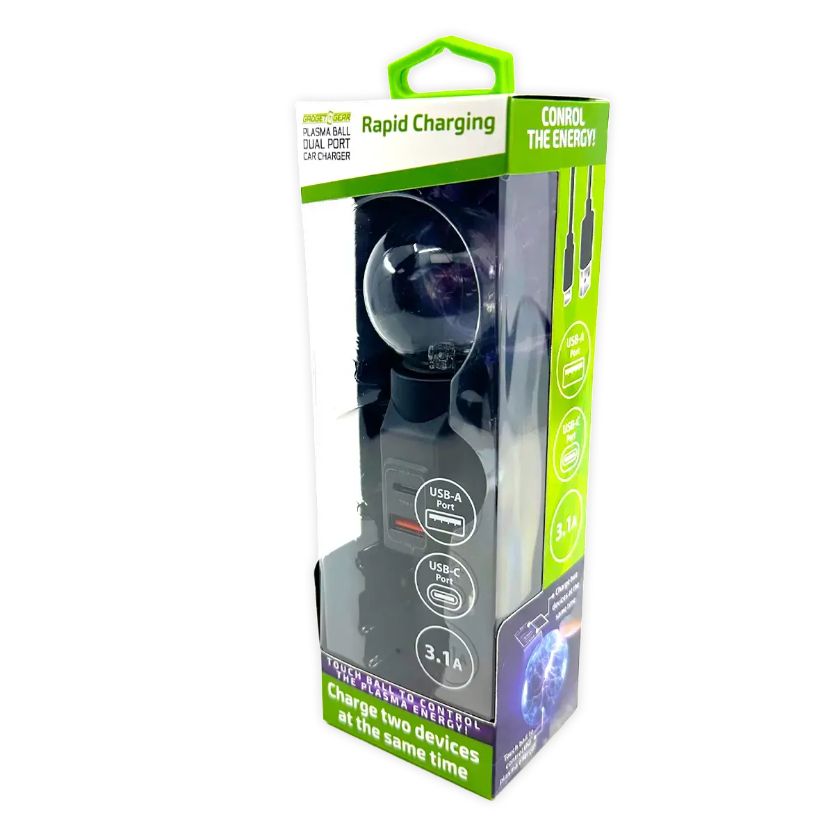 Car Charger Dual Port Usb-A/Usb-C 3.1-Amp Plasma Ball - 3 Pieces Per Pack 41786 1
